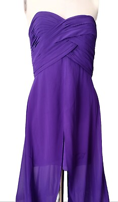 #ad Davids Bridal Size 4 Strapless Chiffon Gown Purple Sheer Overskirt Bandeau Top $15.29