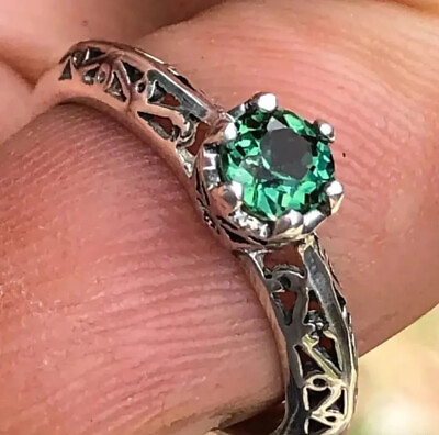 #ad Tourmaline Ring Green Brazil Classic 6 Prong Sz 6 1 4 Sterling Silver Y88 $76.80