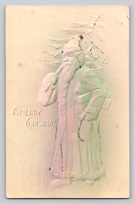 #ad c1910 Santa Claus Airbrushed Carrying Tree Toys Germany Embossed Christmas P79 $11.99