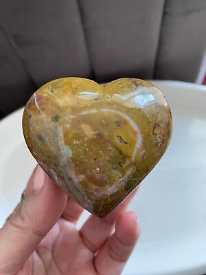 #ad Beautiful Ocean Jasper Heart 5.9cm 118g Natural Crystal Yellow Pink Gift For Her GBP 18.90