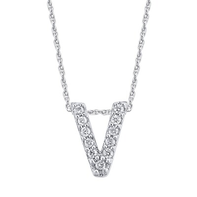 #ad 0.04 CTW Natural Diamond Jewelry Gift Initial Alphabet V Letter Pendant 10K Gold $174.98