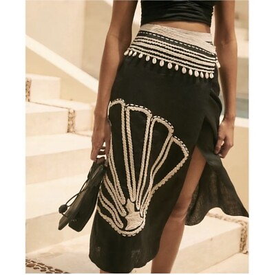#ad Johanna Ortiz Midi Wrap Embroidered Linen Blend Terra Of Ancestors Skirt 6 $285.00