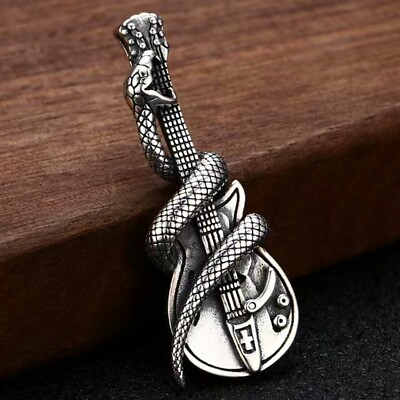 #ad Silver Snake Guitar Pendant Necklace Men#x27;s Punk Rock Jewelry Chain 24quot; Gift $11.99