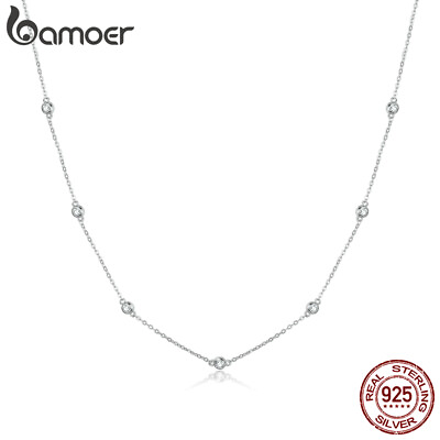 BAMOER 925 Sterling silver Romantic shine Charm Necklace Chain For Women Jewelry $14.25