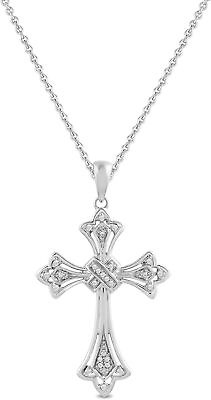 #ad Cross Pendant Necklace women Sterling Silver Diamond Accent 18 $120.00