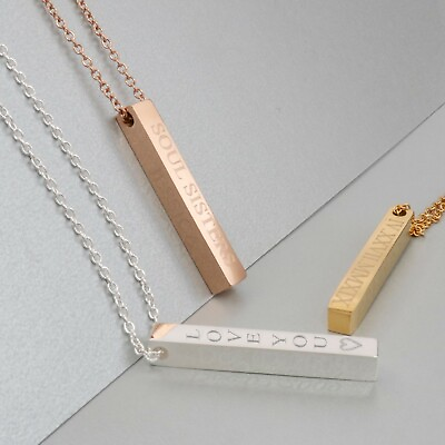 #ad Personalized 3D Bar Necklace Dainty 4 Sided Vertical Bar Necklace Name Bar $14.99