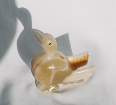 #ad Vintage Hand Carved Onyx Agate Stone Bird Figurine Paperweight Pen Holder 4.75”H $9.09