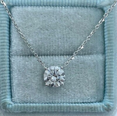 #ad Pendant 2.00 Ct Round Cut Lab Created Diamond Chain Free 14K White Gold Plated $99.99