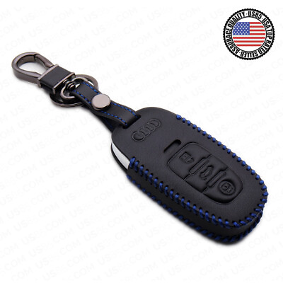 #ad Blue Audi Car Remote Leather Key Fob Case Holder Protect Cover Decoration Gift $14.99