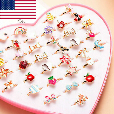 #ad 20PCS Little Girl Adjustable Rings Children Kids Jewelry Rings Christmas Gifts $4.23