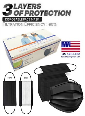 #ad 100 50 PCS Black amp; White Face Mask Disposable Non Medical Earloop Mouth Cover $13.99