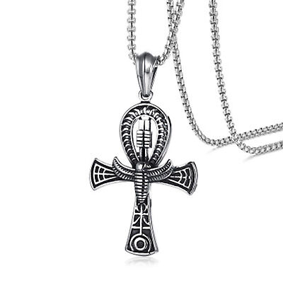 #ad Ancient Egyptian Ankh Cross Pendant Necklace for Men Boys Stainless Steel Chain $8.99
