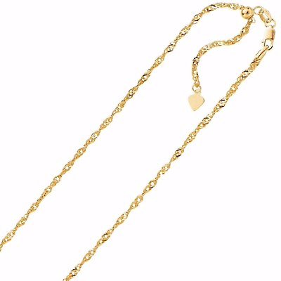 #ad 1.1mm Solid Adjustable Singapore Chain Necklace REAL 14K Yellow Gold Up To 22quot; $186.99