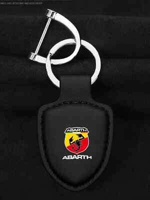 #ad For Fiat Abarth Black Leather STYLE Car Keychain Emblem Key Ring Gift GBP 14.99