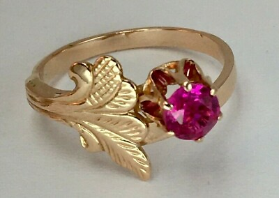 #ad Chic Vintage Original Soviet Rose Gold 583 14K Ring With Ruby USSR Gold 14K $457.00