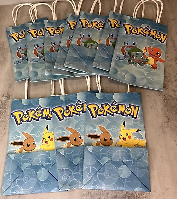 #ad #ad 10x Pokemon Gift Bags paper 2 Designs 8.25”x5”x3” Birthday Goodie Valentines $14.99