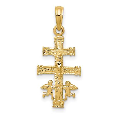 #ad 14k Yellow Gold Caravaca Crucifix Charm Pendant 26 mm x 13 mm $126.99