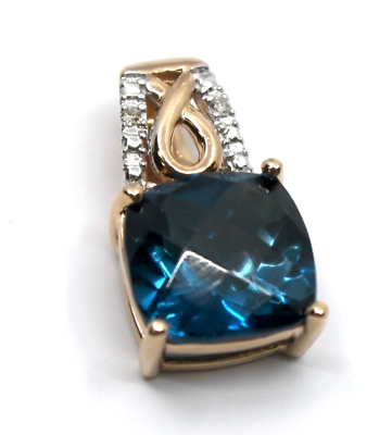 #ad 14k Solid Rose Gold Diamond amp; London Blue Topaz Dainty Pendant $233.99