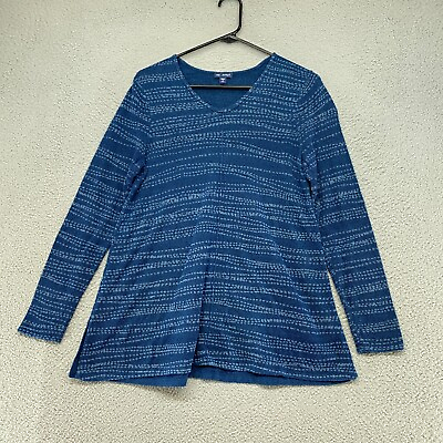 #ad J. Jill Top Womens Small Petite Terry Cloth Striped Indigo A Line Tunic Pullover $22.95