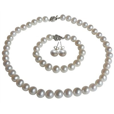 #ad #ad Long 24quot; 8quot; Inch ROUND 8 9mm White Pearl Necklace Bracelet Earrings SET Cultured $209.99