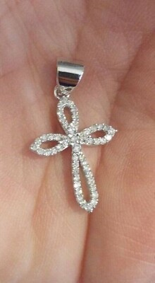 #ad 2.00CT Round Cut Lab Created Diamond Cross Pendant 14K White Gold Plated Silver $119.00
