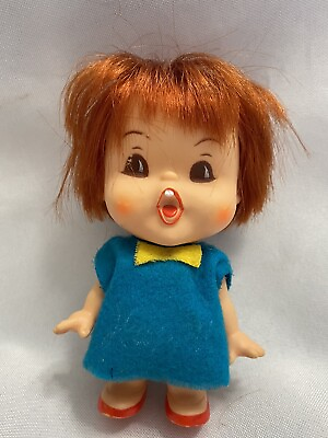 #ad Vintage 1960#x27;s 5quot; unmarked Japan vinyl red hair front tooth doll $10.82