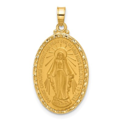 #ad 14k Yellow Gold Satin and Polished Miraculous Medal Solid Oval Pendant 2.57g $600.00