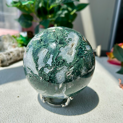 #ad 1725g Natural Moss agate Stone Ball Quartz Crystal Sphere Display 104mm 18th $138.00
