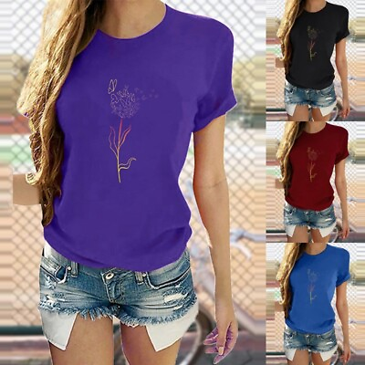 #ad Women T Shirt Crew Neck Summer Tops Ladies Casual Holiday Short Sleeve Pullover $13.89