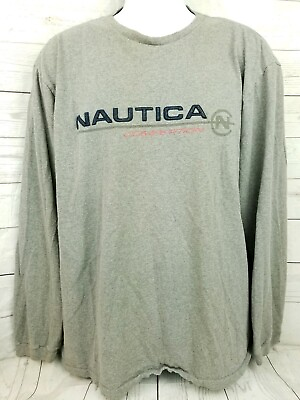 #ad Nautica Competition Mens Gray Long Sleeve T Shirt Size Large Spell Out $19.99