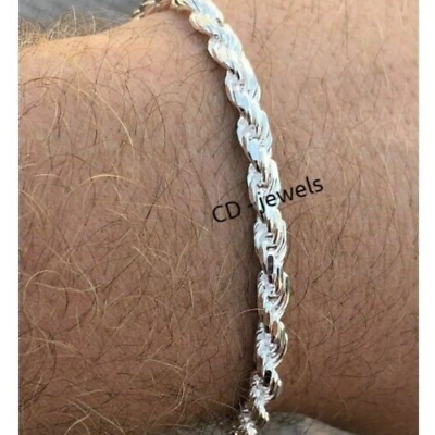 #ad VALENTINE DAY GIFT Real 925 Solid Metal 5mm Men#x27;s Twisted Rope Chain Bracelet $134.99