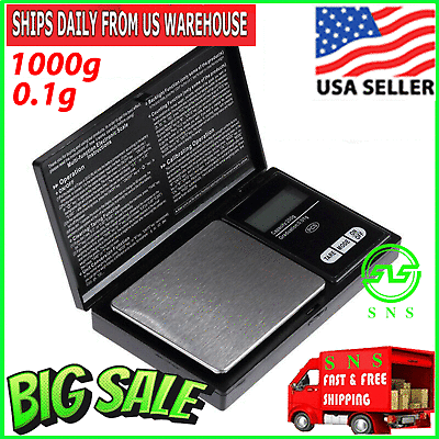 #ad Digital Scale 1000g x 0.1g Jewelry Pocket Gram Gold Silver Coin Herb Food Precis $9.49