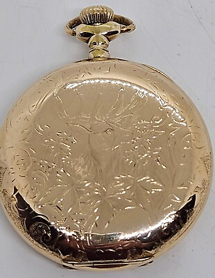 #ad Antique WALTHAM 1908 Gents 15J Ornate Victorian Full Hunter Gold GF Pocket Watch $249.99