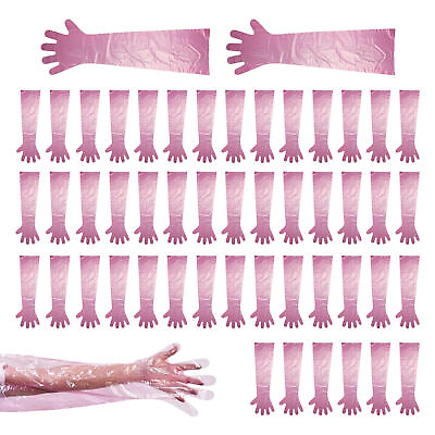 #ad 50 Pcs Disposable Veterinary Gloves Insemination Long Arm Plastic Film Farm Tool $17.79