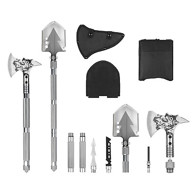 #ad Multifunctional Folding Shovel Axe Set Outdoor Camping Tactical Spade w Sheath $36.98