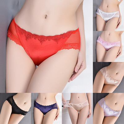 #ad Women Lace Panties Lingerie Silk Satin Underwear Knickers Briefs Plus Size * $1.80