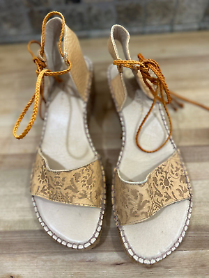 ERIC MICHAEL Women#x27;s Wedge espadrille Tooled leather Sandals Size 9 40 $18.99