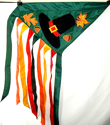 #ad Thanksgiving Pilgrim Hat Vintage Nylon Double Sided Streamers NCE Outdoor Flag $14.00