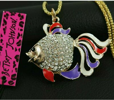 #ad Colorful Bling Crystal Goldfish Pendant Fish Chain Necklace Betsey Johnson $14.99