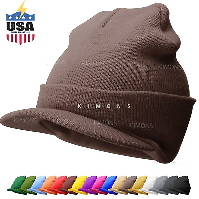 #ad Bill Visor Cuff Beanie Knit Cap Hat Ski Thick Brim Warm Winter Unisex US MADE $10.75