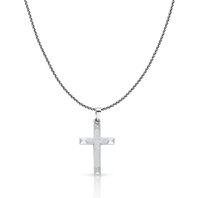 #ad 14K White Gold Cross Charm Pendant with 0.9mm Wheat Chain Necklace $245.70
