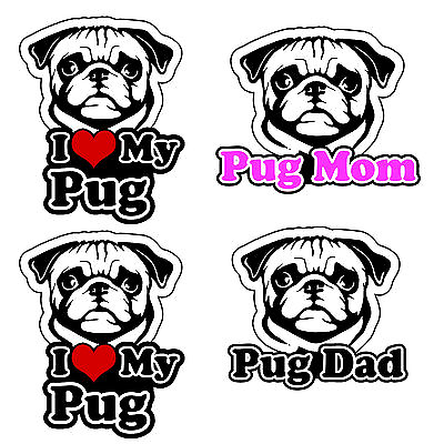 #ad Pug Vinyl Decal Sticker Pack Lot I Love My Rescue Dog For Bumper Window #FC44 $4.99