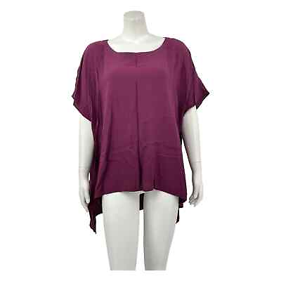#ad Eileen Fisher Womens Hi Lo Hem 100% Silk Top Size XS Maroon Wine Short Sleeves $27.00
