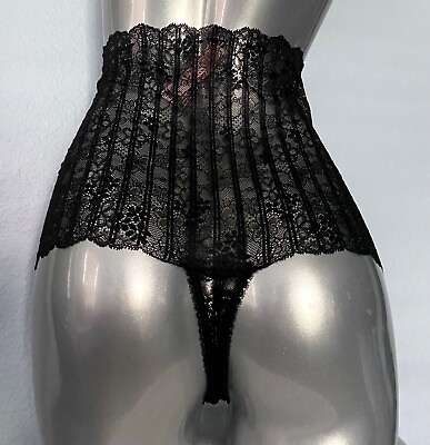 #ad Victorias Secret Nwt Sexy Stripe Lace Black High Rise Waist Thong Panty $16.99