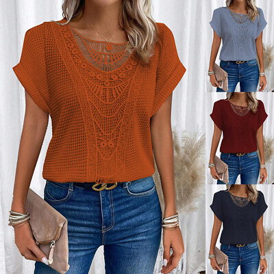 #ad Women Short Sleeve T Shirt Tees Holiday Summer Casual Tops Blouse Comfortable $13.43