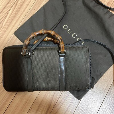 #ad Gucci#x27;s Bamboo#x27;s Handle Wallet with Shoulder brownish Unisex USED $180.00