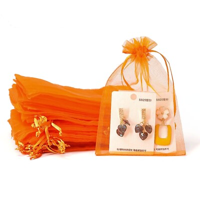 #ad Orange Organza Gift Bags Jewelry Pouches Wedding Favor Party Candy Packing 100x $10.99