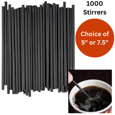 #ad 1000 Ct Coffee Stirrers Sip Straw Plastic Black Cocktail Sticks 5quot; Or 7.5#x27;#x27; $8.45
