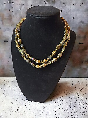 #ad Vintage Choker 14 16” Faceted And Metal Beads Rose Flowers Bronze Colored $14.00