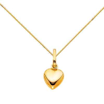 #ad 14k Yellow Gold Heart Pendant with 0.8 mm Square Wheat Chain $216.73